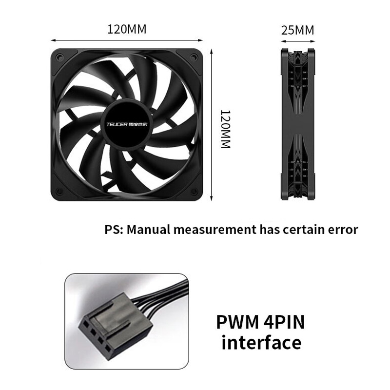 TEUCER B12025 120mm PC Case Fan 4PIN PWM 12CM Fan 1800RPM Computer Cooling Stille Fan