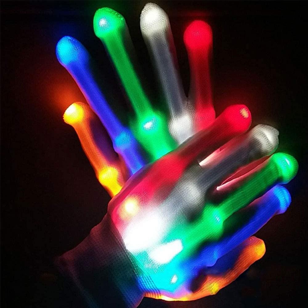 Rock Skeleton Hand Gloves LED Finger Light Gloves Light Up Flashing Gloves Toys Boys Kids Light Show Halloween Xmas: Multicolor