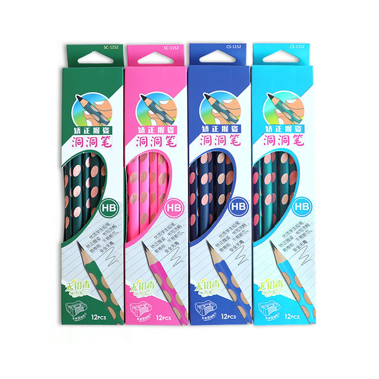 12pcs HB Pencil Kit Kids Students Grip Posture Correction Triangle Wooden Pencils Helpful for Drawing Art Sketching Writing