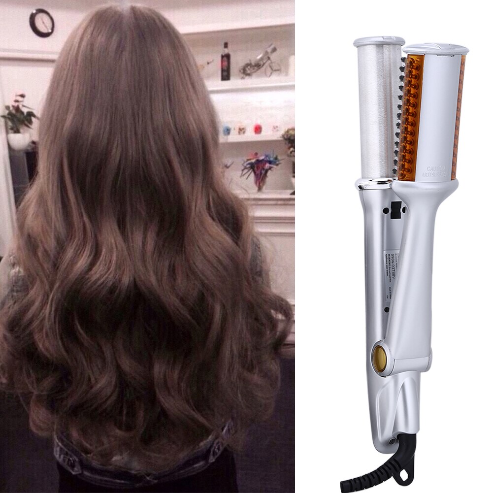 Pro 2 in 1 Hair Curler and Straightener Wand Twist Hair Styler Comb Brush Hairdressing Salon Tools