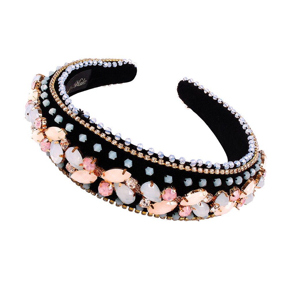 Vintage Crystal Haarbanden Vrouwen Kleurrijke Bead Hoofdbanden Handgemaakte Brede Haarbanden Dames Haaraccessoires Ornament: 2