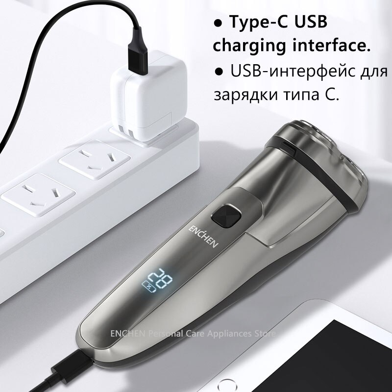ENCHEN BlackStone, 3D Afeitadora eléctrica, maquinilla de afeitar para hombres IPX7, afeitadora recargable tipo C resistente al agua, máquina de afeitar con pantalla de carga LED