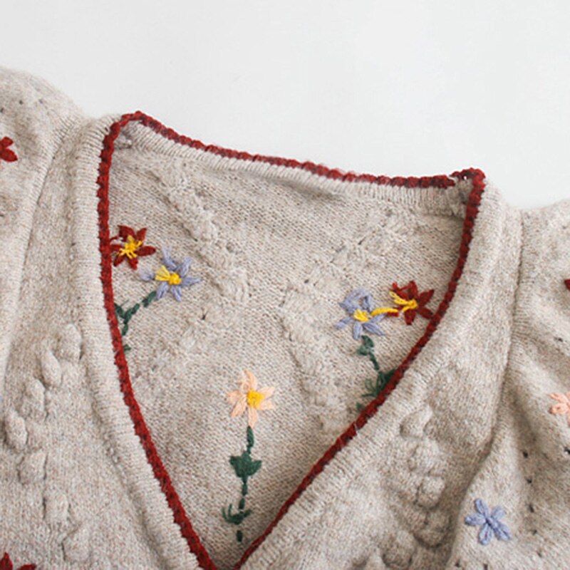 Vintage stilfuld blomstret flæse broderet cardigan sweater kvinder forår og efterår varme suterwear afslappede toppe