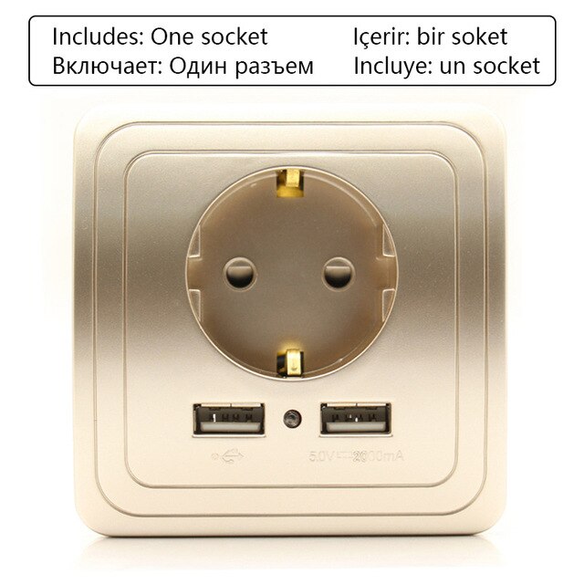 Minitiger Dual USB Socket Power Outlet Socket With EU Plug 2A Wall Charger Adapter Electric Wall Charger Adapter Charging USB: Socket With USB