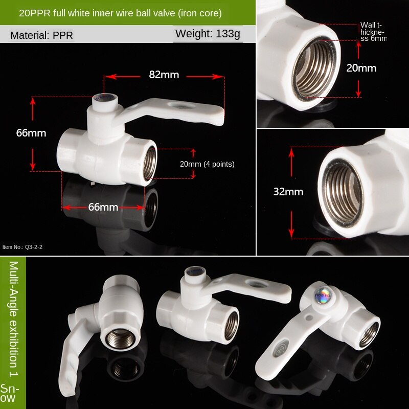 1/2 IN-20 3/4 IN-25 1 inch-32PPR melt ball valve wire wire ball valve live ball valve switch accessories thickened: 20PPR Ball Valve