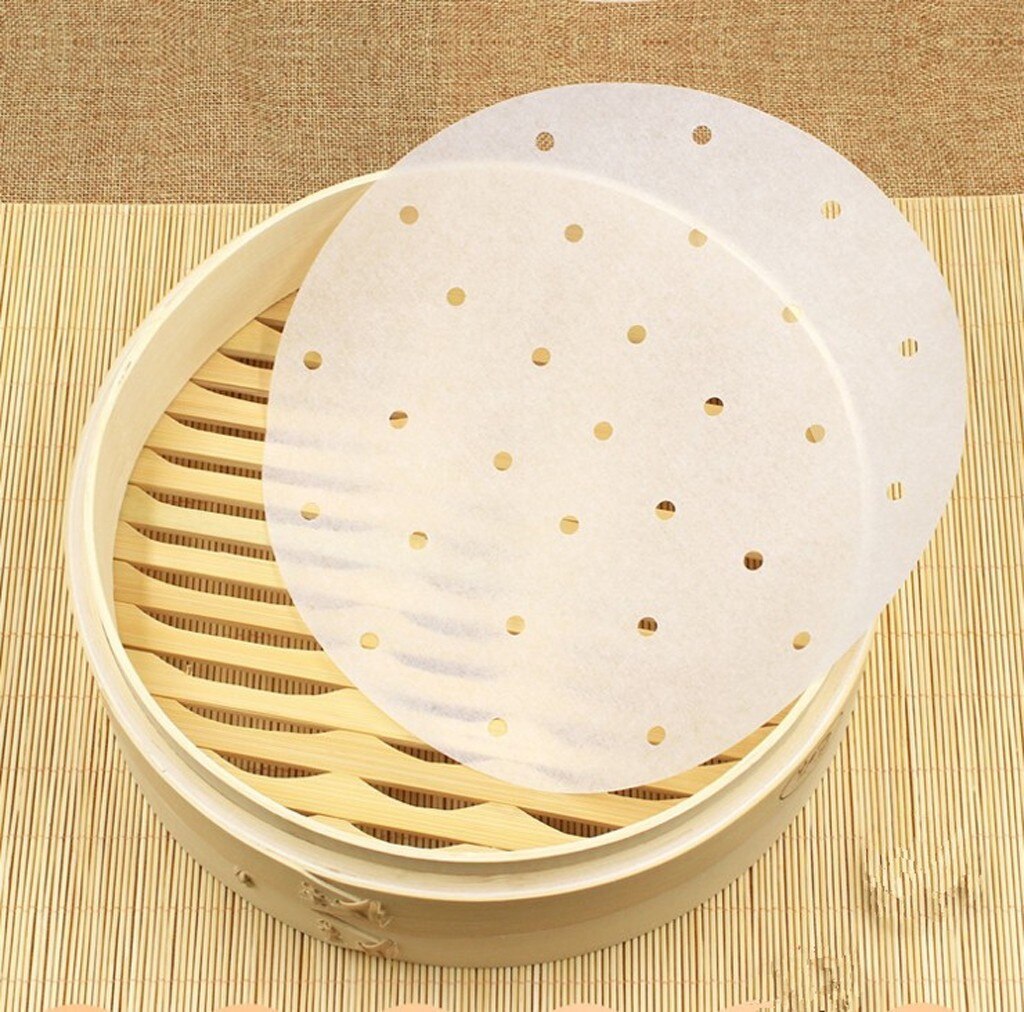 100 stk. damper linersround engangs perforeret papir bambus damper papir liners luftfryser dampende mat bagning madlavningsredskaber
