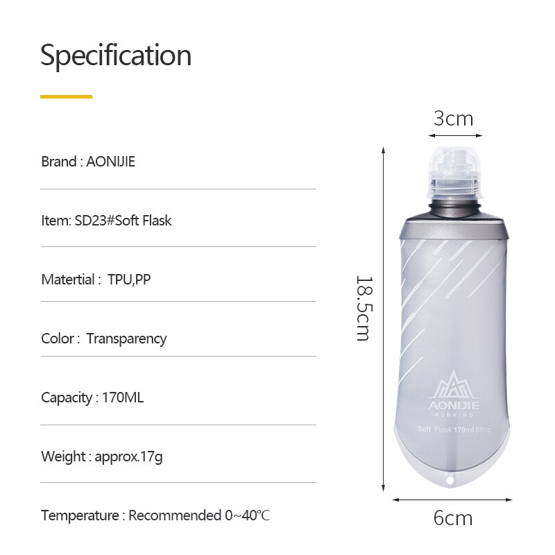 Aonijie SD23 Tpu Inklapbare 170Ml Sport Voeding Energie Gel Soft Fles Fles Water Reservoir Voor Marathon Hydration Pack