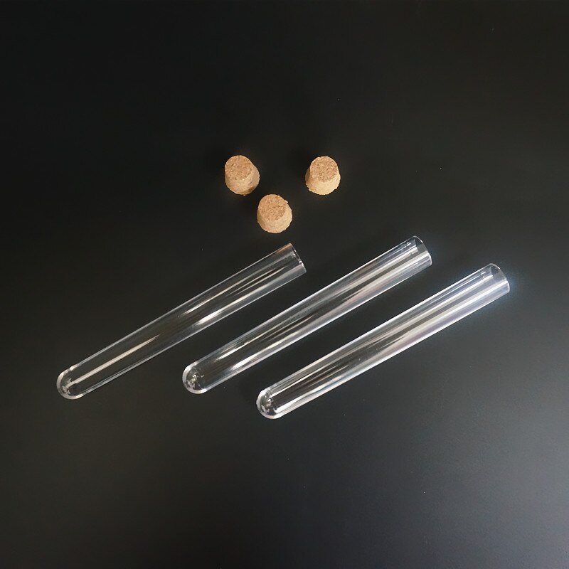 20Pcs 12x100mm Transparent Laboratory Clear Plastic Test Tubes With Corks Caps School Lab Supplies, Wedding Favor Tube