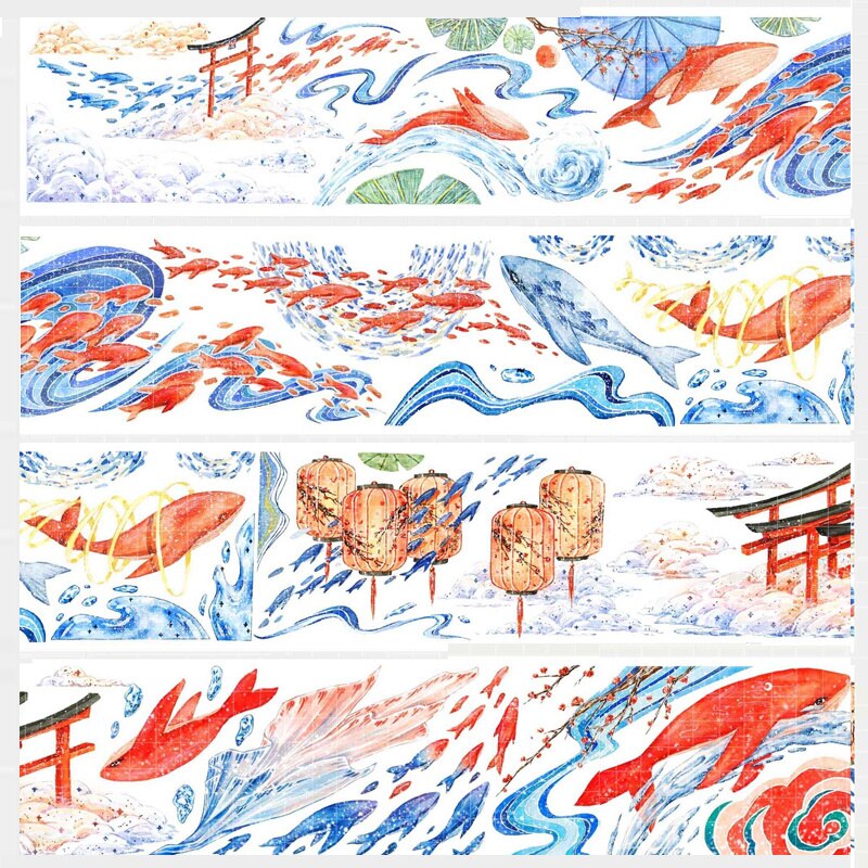 1 Loop 6Cm X 100Cm Masking Tape Rode Vis Leaping Hemel Bobo Journal Papier Speciale Olie Collage