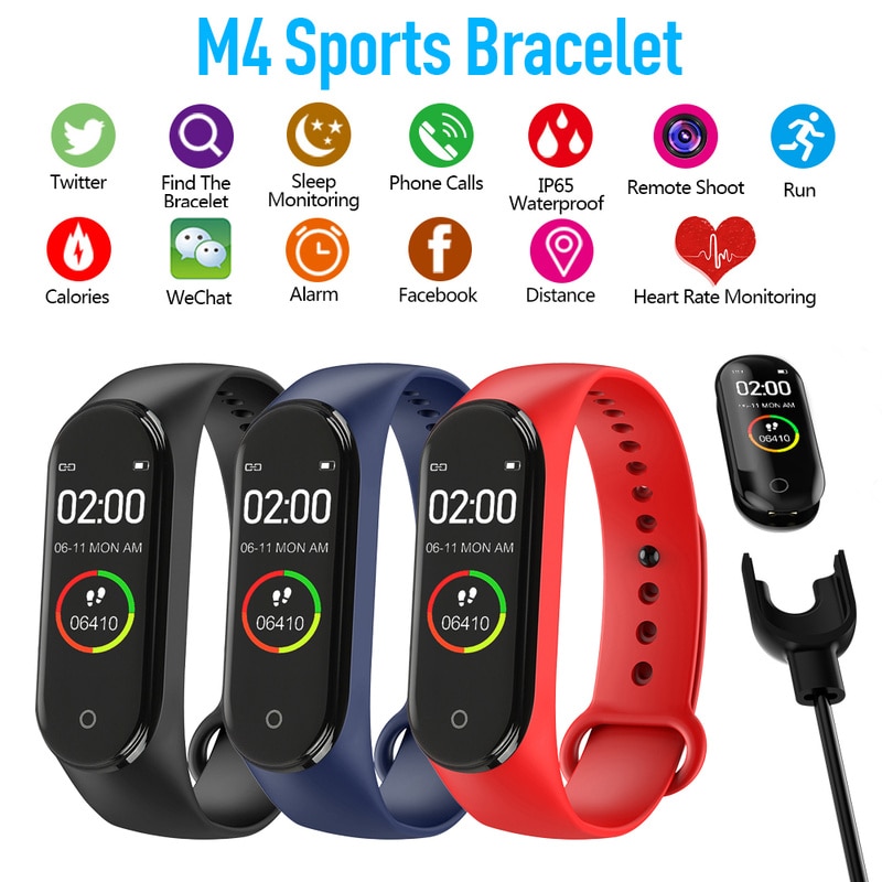 Xiao mi mi bande M4 montre intelligente Bracelet Fitness Bracelet Trcker Sport podomètre fréquence cardiaque pression artérielle Bluetooth santé Wirstband SmartWatch