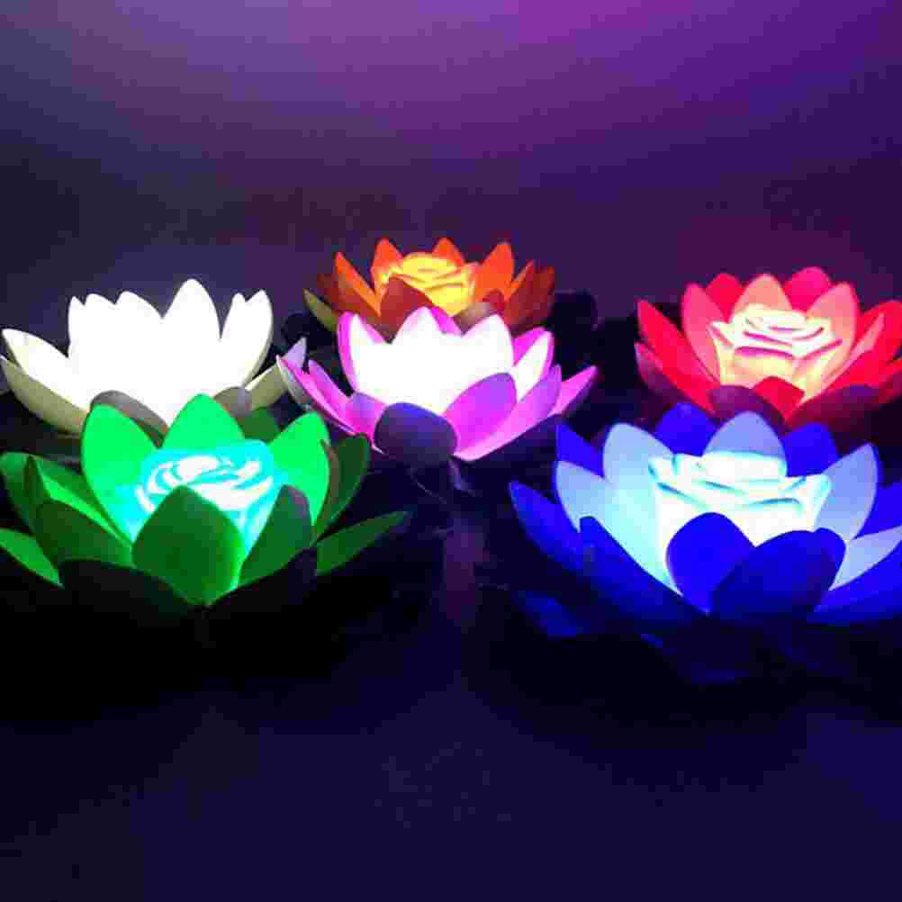 6Pcs Water Floating Lotus Light Romantic Wishing Light Water Lantern Flower Shaped Pool Light Light With Batteries