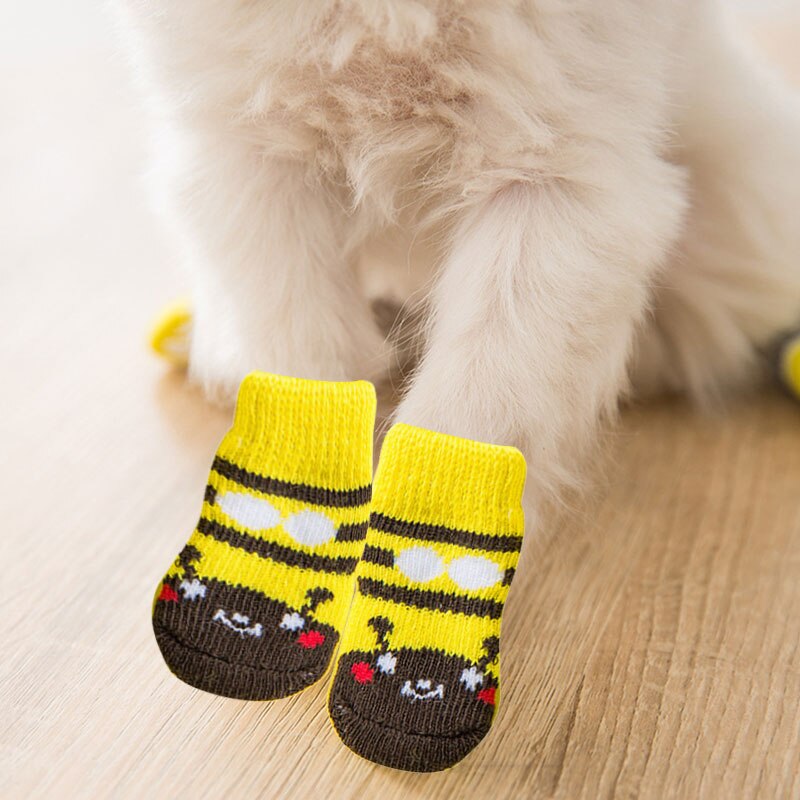 Calcetines antideslizantes con dibujos animados para mascota, medias cálidas informales para perro, Calcetines estampados para cachorros, perros pequeños y medianos, producto para mascotas, novedad