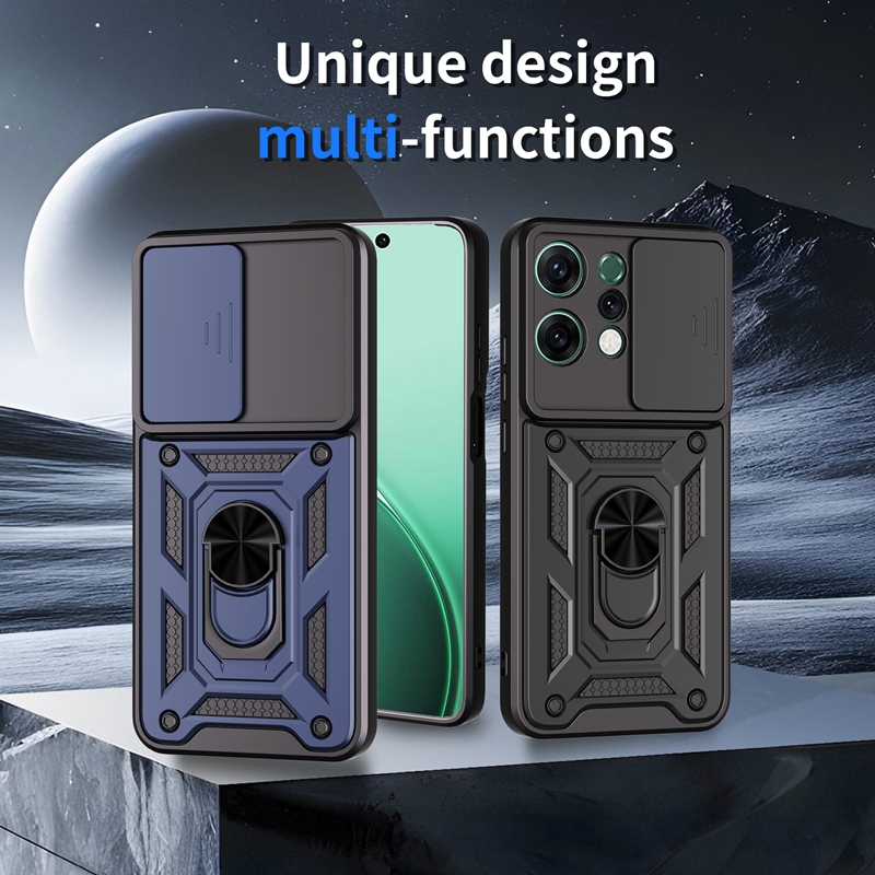 Funda protectora de anillo magnético Armor para OPPO Reno 14 Pro 14F 5G, Funda protectora de lente deslizante para Reno14 Reno14F