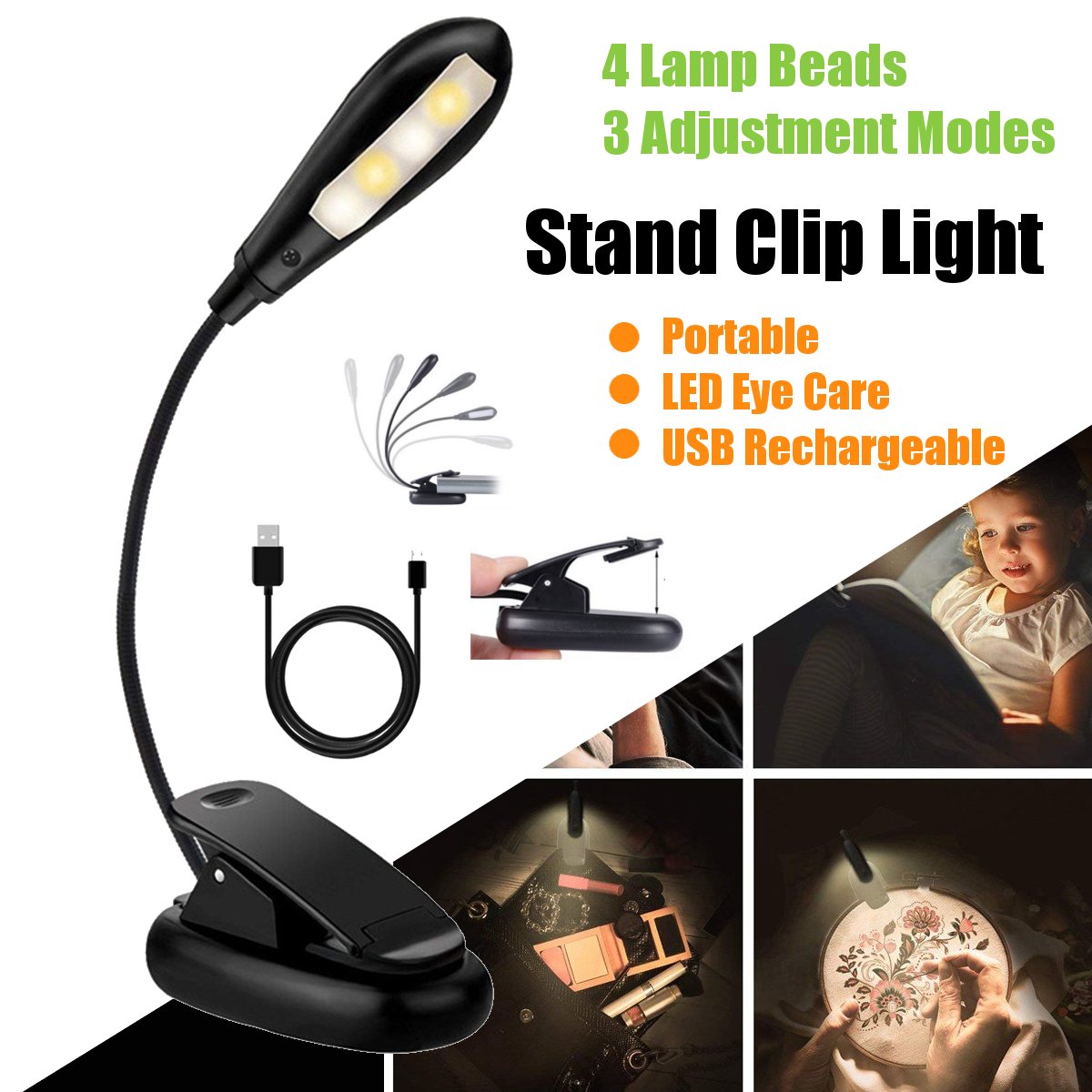 LED Boek Licht LED Lamp Light Book Leeslamp USB Oplaadbare Stand Licht Clip-On Voor Book Reader Kerst