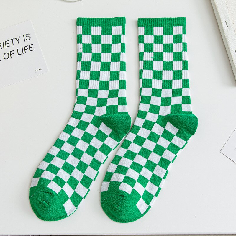 Calcetines tobilleros de algodón estilo Harajuku para mujer, medias cortas con cuadros geométricos, de estilo Hip Hop, para chica: K