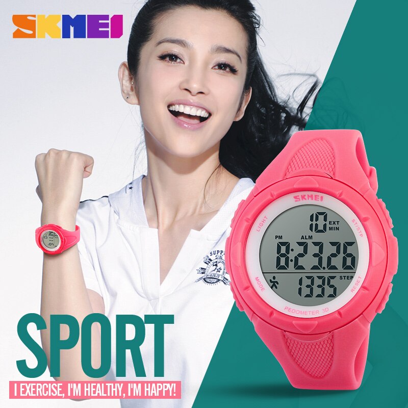 SKMEI Running Sport Horloges Vrouwen Stappenteller LED Digitale Horloges 50M Waterdicht Alarm Kalender Horloges 1108