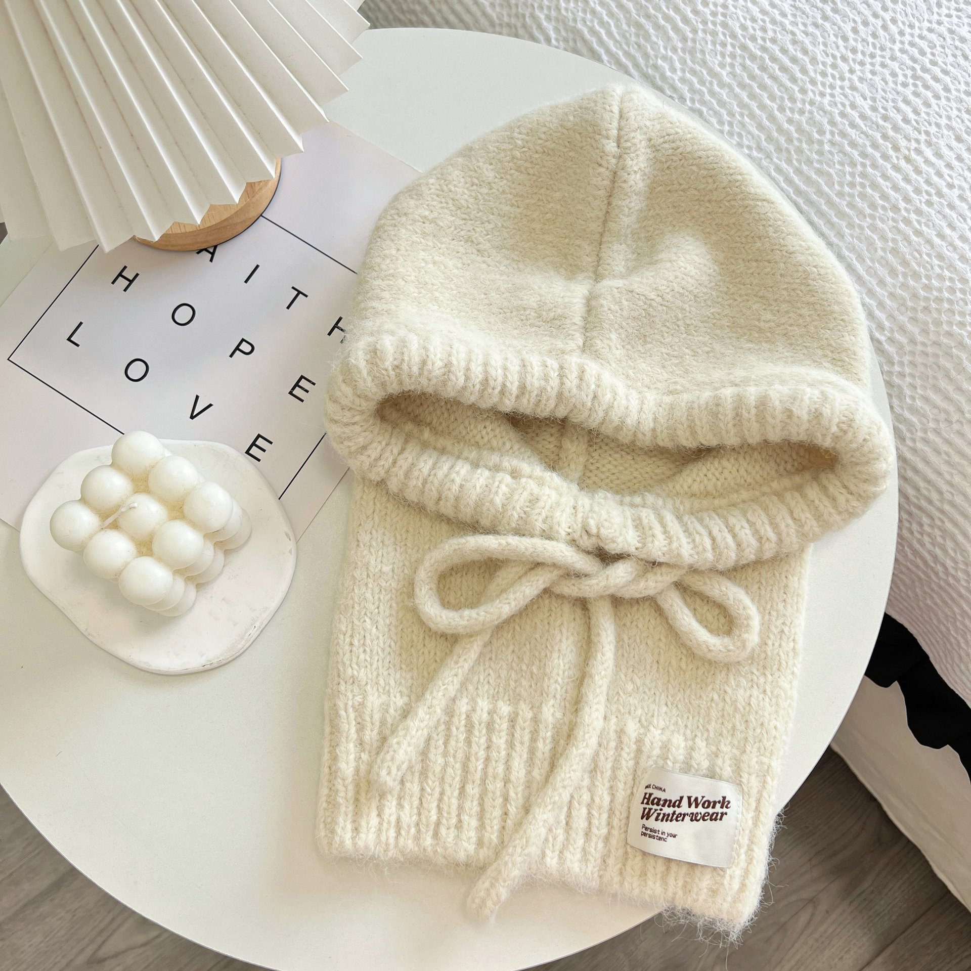 Strikkede luer til menn og kvinner, vintervarm unisex hettelue, halskrage, skjerflue, skilue, kalde luer, balaklava, lue: beige