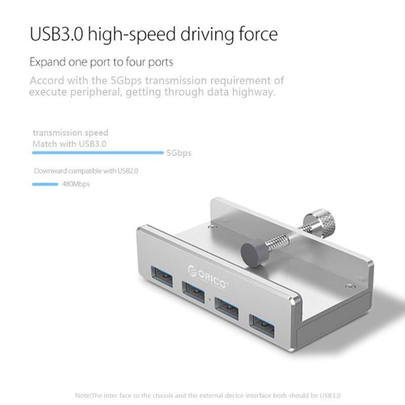 Orico  mh4pu- p usb hub aluminium ekstern 4 porte usb 3.0 usb splitter med 10-30mm justerbart klip til macbook desktop bærbar pc