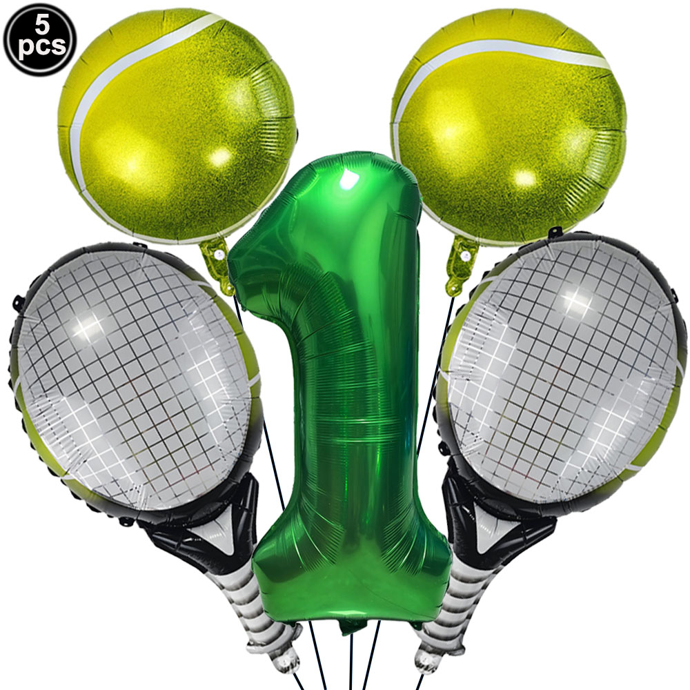 Juego de 5 uds de globos de tenis, globos de cumpleaños, globos de aluminio con números verdes de 32 pulgadas, globos de raqueta de tenis, decoración de temática de tenis: Emerald