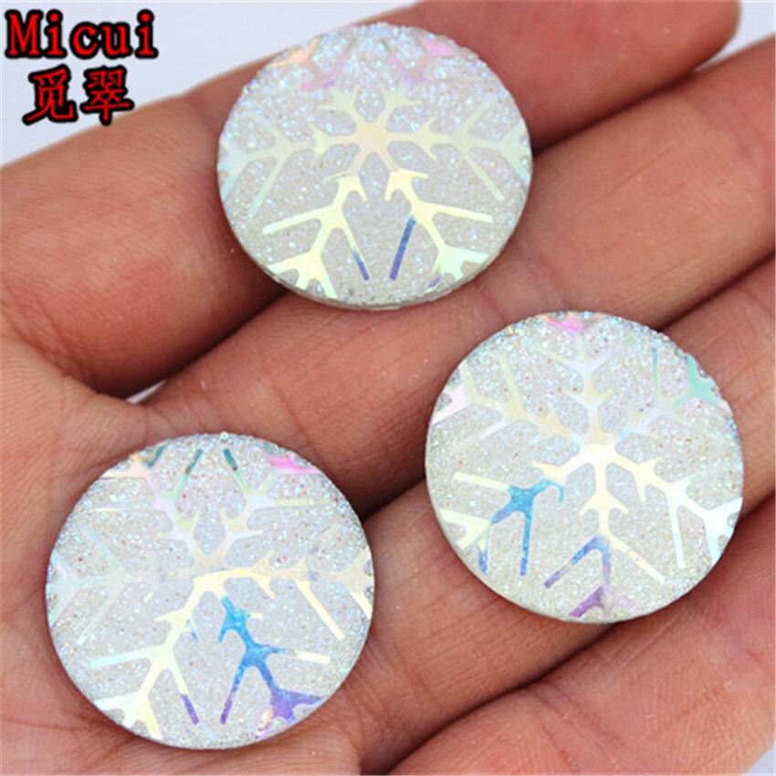 12/14/16/18/20/25 Mm Snowflake Glitter Ab Kleur Ronde Plaksteen Applique hars Edelstenen Niet Hotfix Voor Decoratie Diy MC328