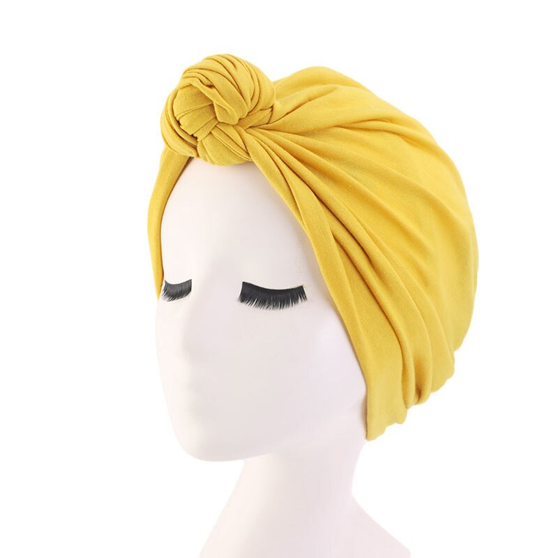 Turbante elástico de algodón para mujer, hiyab cruzado interior, gorro elástico musulmán, turbante liso para mujer: yellow
