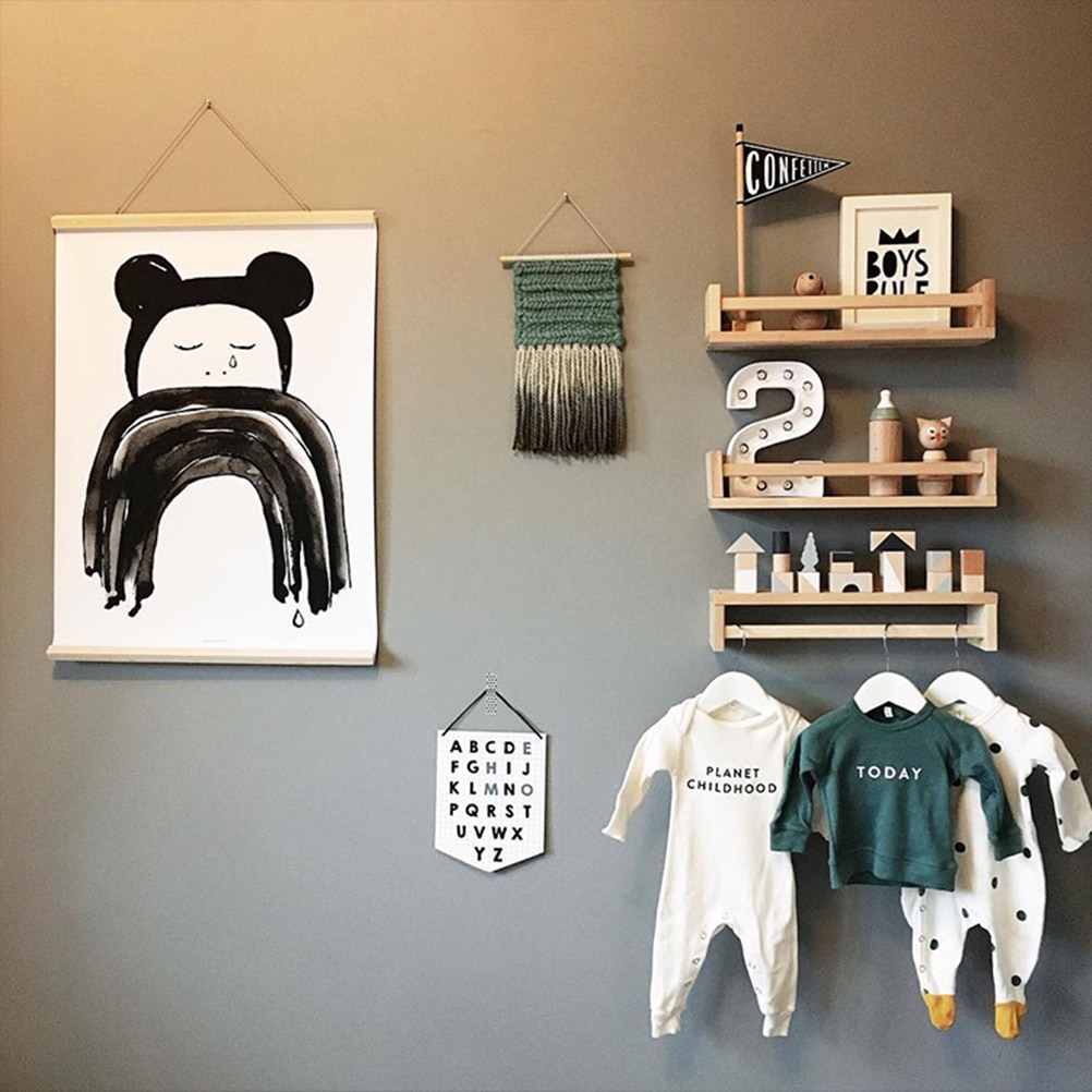 Vegghylle massivt tre ramme arrangør hylle flytende hyller veggmontert til soverom dårlig hjemme butikk primærfarge