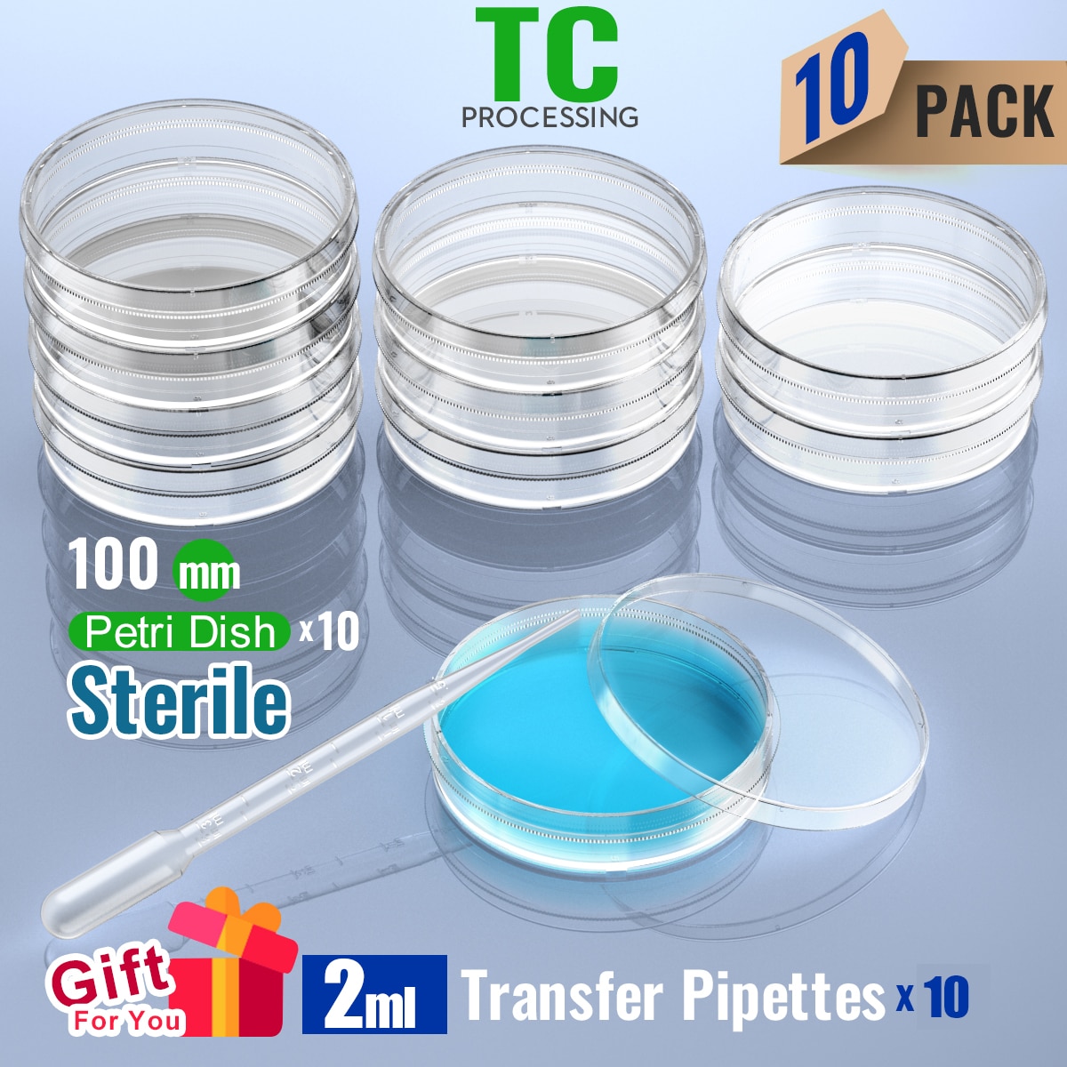 Steril petriskål med låg 100mm,  med 2ml plastoverførselspipetter individuel pakke med ks-tek 10/ pakke