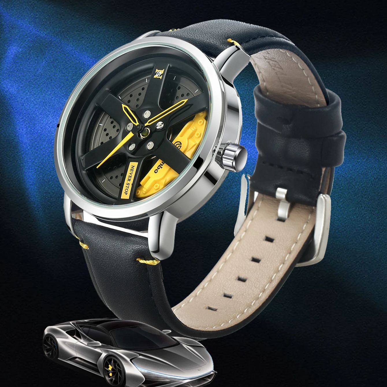 Reloj con cubo de rueda de coche NS para hombre, reloj deportivo minimalista a la , reloj de cuarzo informal de cuero con calendario