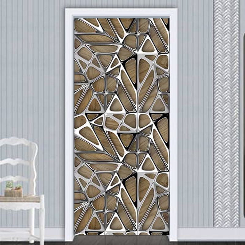 Modern Art Geometry Door Sticker 3D Imitation Metal Texture Photo Wallpaper Living Room Study Luxury Home Decor 3D Wall Stickers