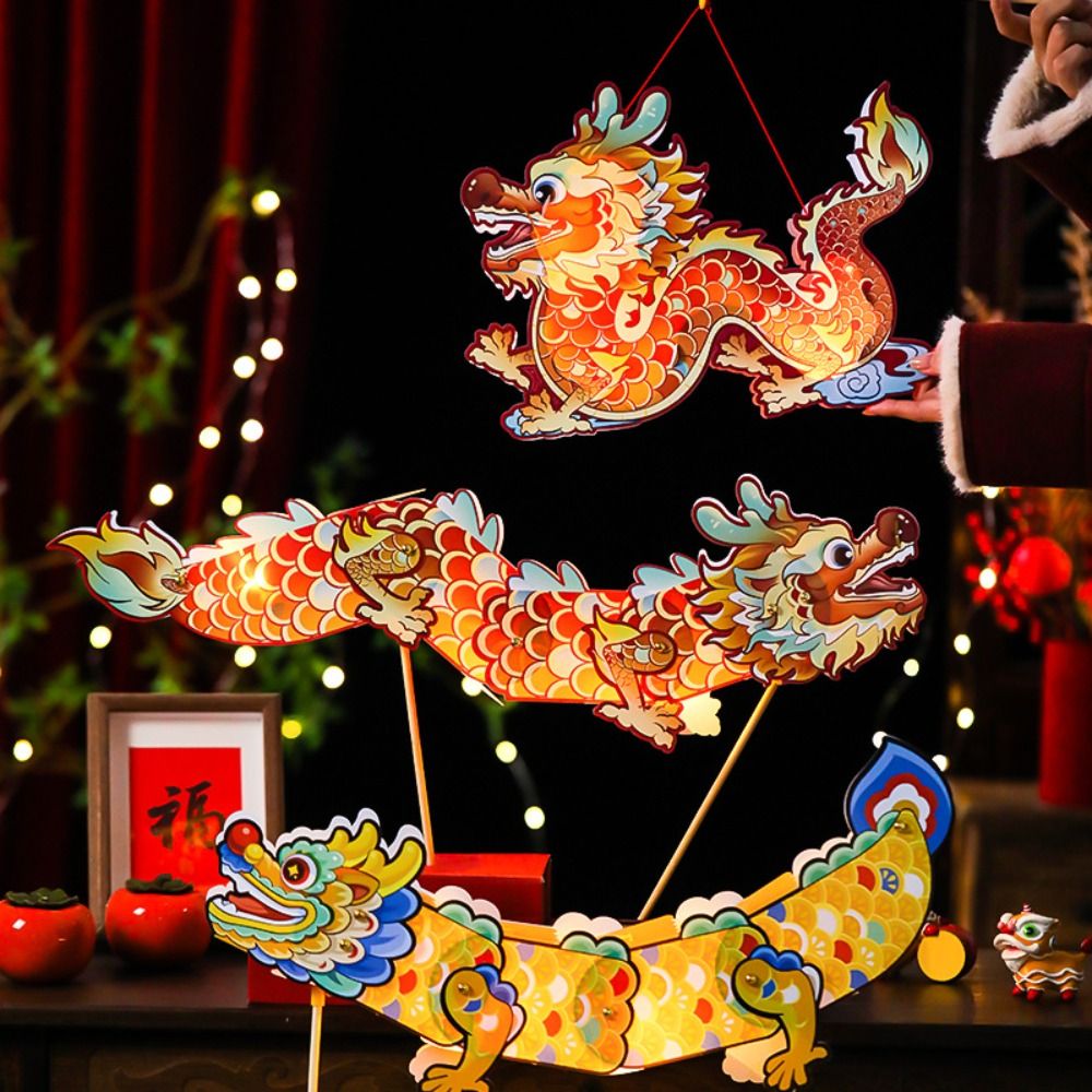 Lichtgevende Mid-Herfst Draak Dans Lantaarn DIY Craft Cartoon Chinese Stijl Draak Lamp Handgemaakte Draagbare Handheld Draak Lantaarn