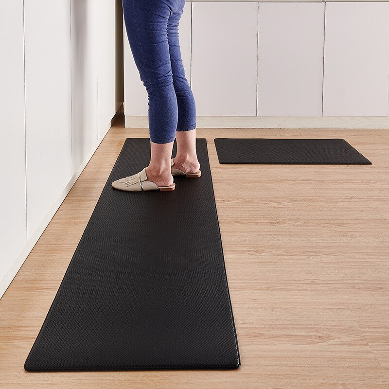 Tapis de sol Long en cuir PU, imperméable à l&#39;huile, antidérapant, en PVC, pour la maison, le balcon, le couloir, le paillasson d&#39;entrée: 45x75cm 1pc / Black