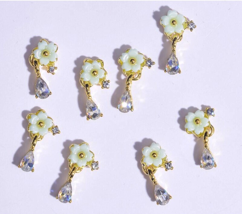 10-16mm 10pcs Zircon Nail Charms Pierced Fingernail Jewelry 14 Styles of Charms Pearl L-Long Reusable nail nail charms: JE415-10pcs