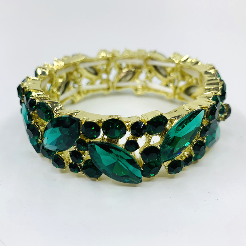 Eenvoudige Ab Kleur Crystal Manchet Armbanden Armband Grote Brede Stretch Bangle Sieraden Giften Voor Vrouwen Bruiloft Accesorios: green