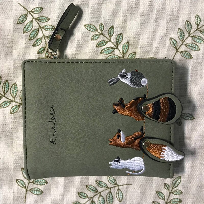 Girl Cartoon Leather Small Wallet Luxury Women Short Coin Zipper Purse Card Holder Outdoor Portable Wallets: Green