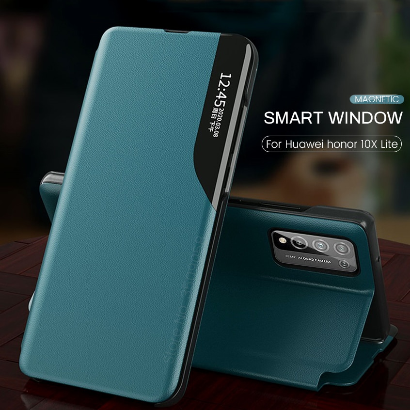 Honor 10x lite etui inteligentne okno zobacz magnetyczny pu skórzane etui z klapką pokrywa dla huawei honor 10x światła 10xlite 6.67 ''stojak na książki coque