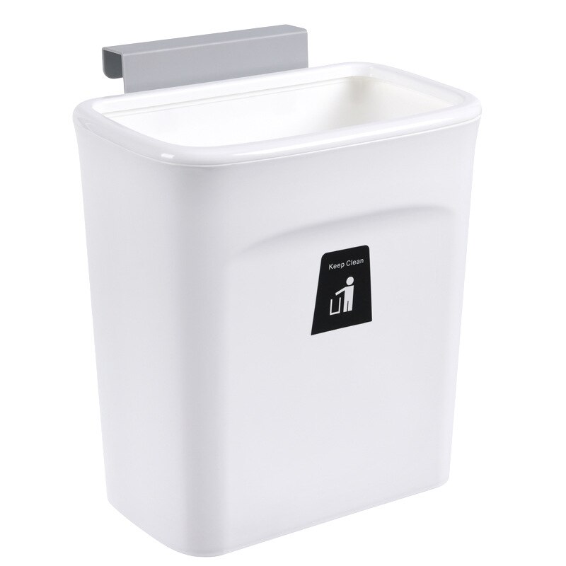 7/9L Kitchen Cabinet Door Hanging Trash Can with Lid Wall Mounted Waste Bin Garbage Basket Car Toilet Rubbish Storage Bucket: 9L-Without lid-White