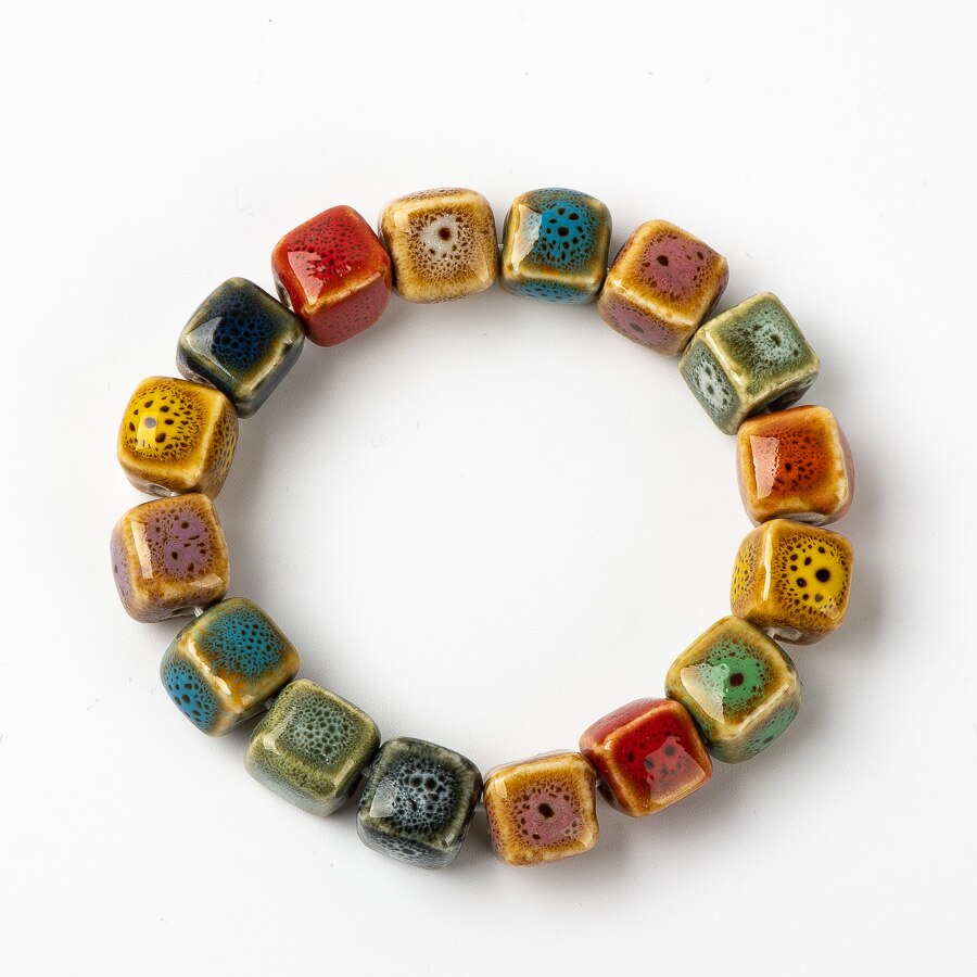 Colorful Unique Ceramic beads bracelets hand made DIY Artware Retro bracelet Jewelery #FY365