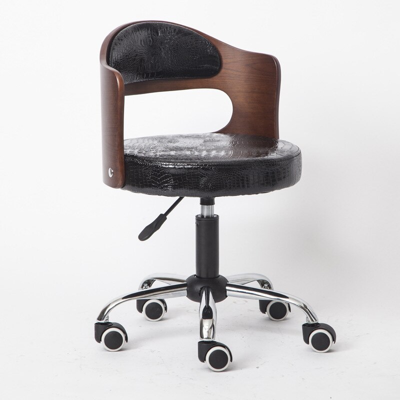 Stijl Massief Hout Lifting Barkruk Moderne Eenvoudige Rugleuning Thuis Beauty Salon Ronde Kruk Receptie Hoge Kruk Swivel stoel: Rosewood leather
