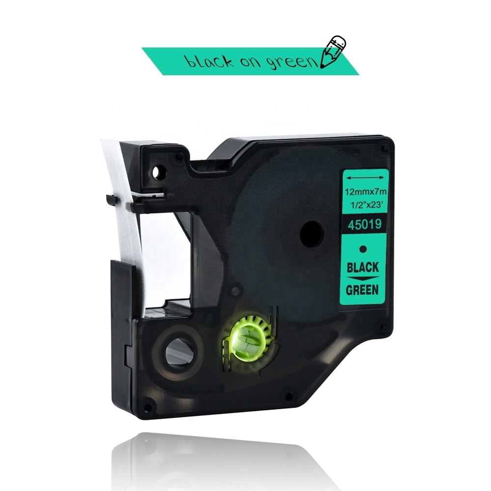 Mixed 15 colors 45013 label tape Compatible dymo D1 12mm label printer laminated D1 45010 ribbon cassette for Dymo LM160 printer: black on green