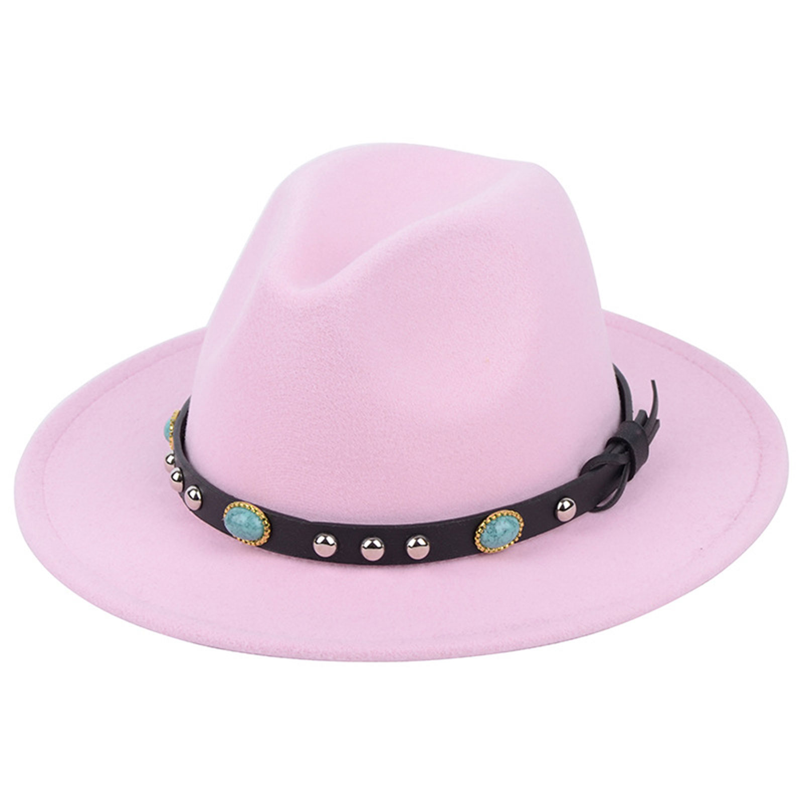 Sombrero de fieltro Vintage estilo inglés para hombre y mujer, Fedora de fieltro de lujo, hebilla de cinturón ancha, gorros con visera vaquera, sombrero de Jazz: Rosa