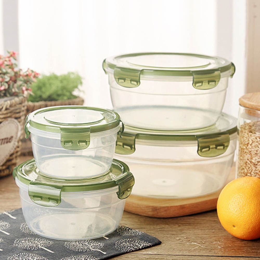 Boîte de rangement ronde en plastique avec couvercle, bac à légumes transparent empilable, scellé, rectangulaire, beaucoup, sûr, 1/4 pièces