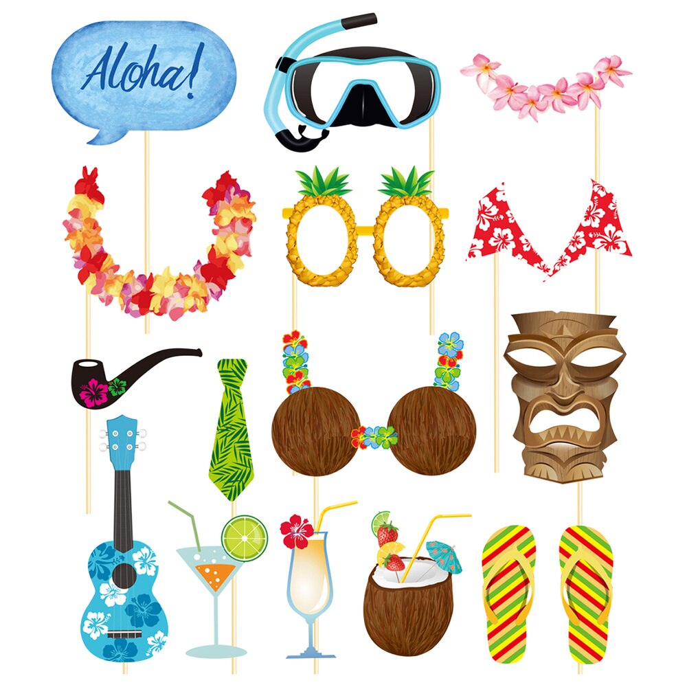 28Pcs Hawaii Photo Booth Props Kit Strand Seaside Photobooth Dress-Up Accessoires