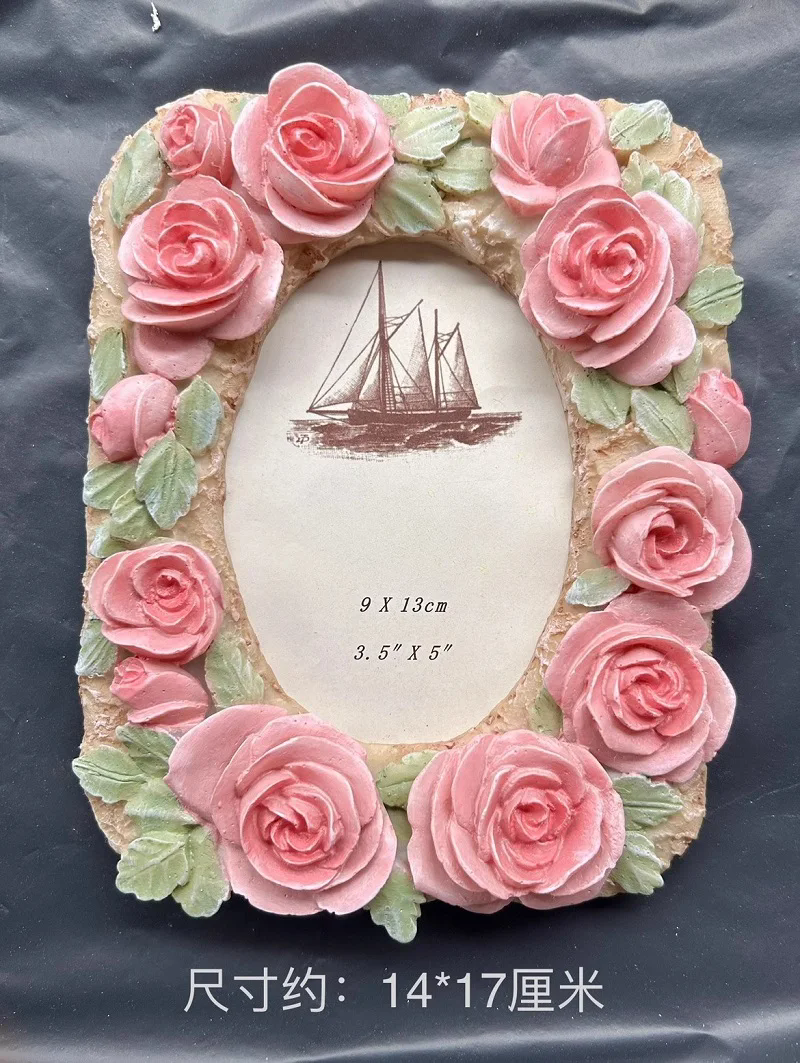 Marco de fotos de resina cálida de la serie Pink Rose Imitation Pearl, marco de fotos de escritorio para el hogar: 6 pulgadas / Negro