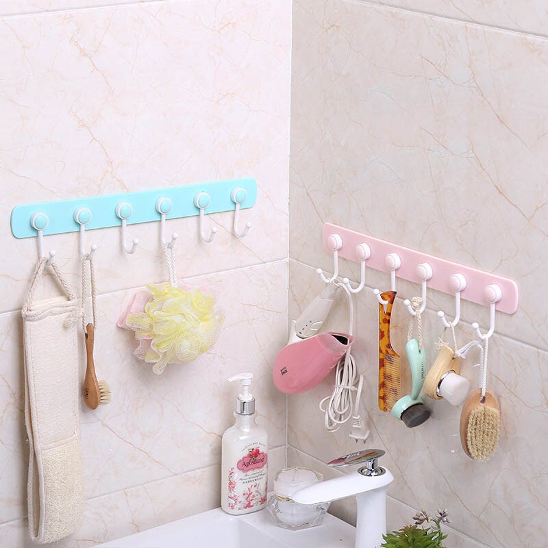 6 crochets, support de rangement en plastique pour la maison, crochet mural, fort support accessoires de salle de bain, organisateur de cuisine, 1 pièce