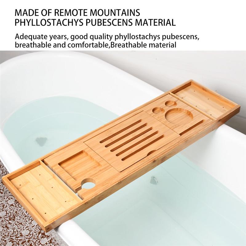 Utoplike Badkuip Caddy Tray, Bamboe Badkuip Tray Met Verstelbare Armen Badtafel Voor Boeken Tablets Mobiele Telefoon Handdoeken Voedsel Natuurlijk Bamboe