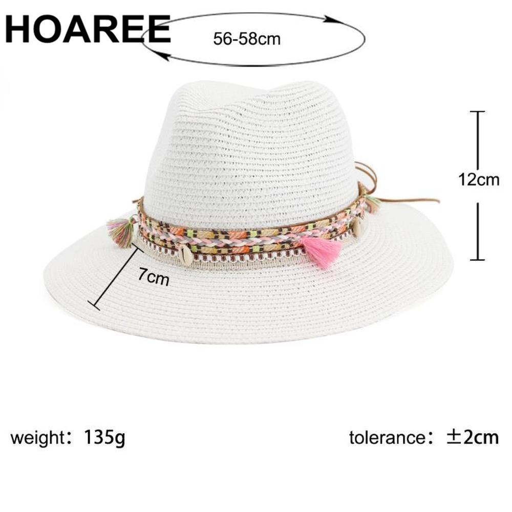 Hoaree strå solhatt vit panama hatt strand dam sommar kepsar sombrero kvinnlig fedora casual dam chapeau