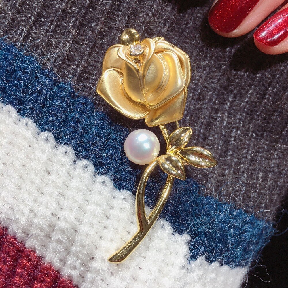 SHDIYAYUN Pearl Brooch For Women Classic Gold Rose Flower Brooches Pins Natural Freshwater Pearl Fine Jewelry Accessories