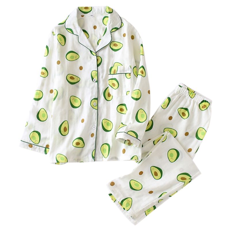 2 stk/sett vår høst dame pyjamas avokado print mønster langermet bukse