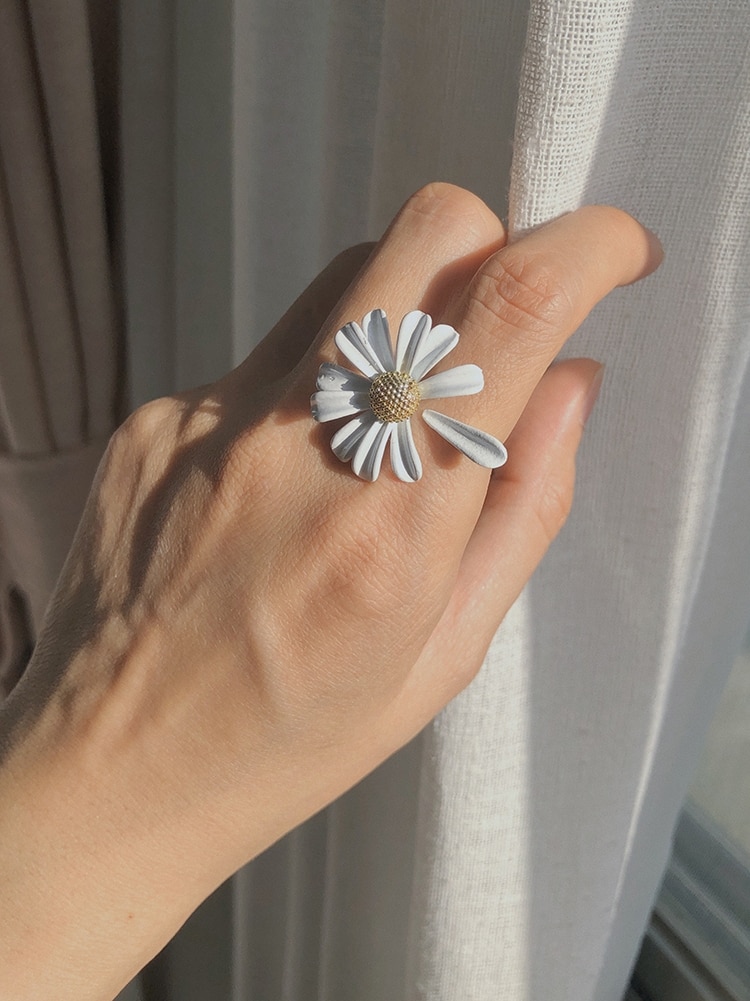 AOMU corée chaude petite marguerite fleur anneaux ouverts pour les femmes blanc peinture bague de mariage bijoux de