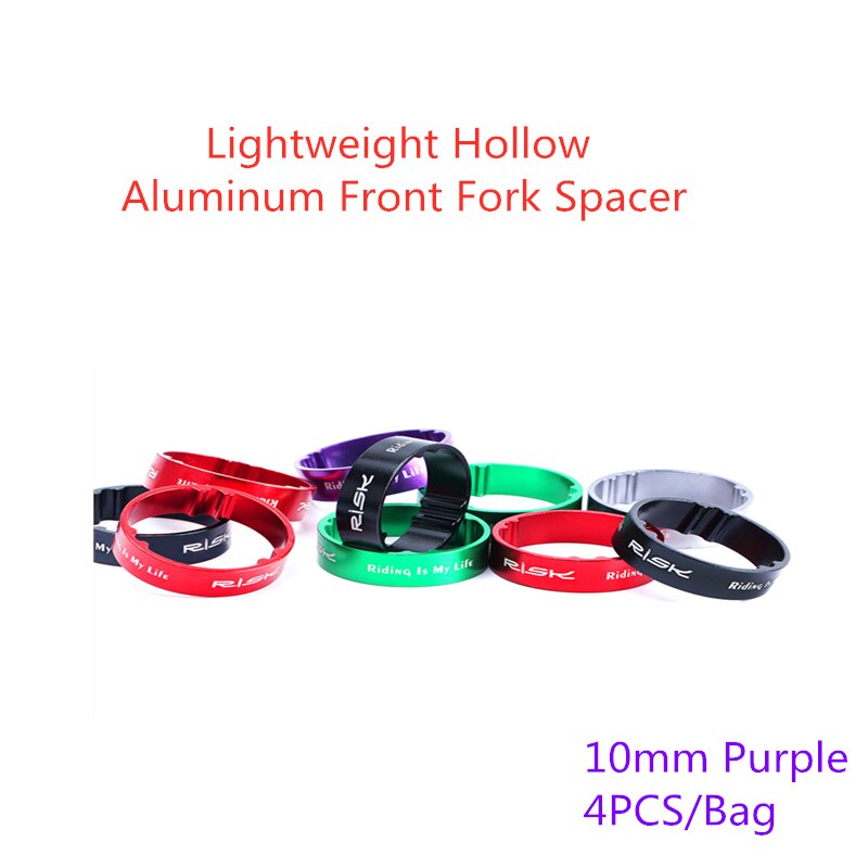 Risiko 5/10mm justering aluminiumslegering cykel cykelgaffel spændeskive headset afstandsstykker hæve styr ring cykel tilbehør: 4 stk -10mm lilla